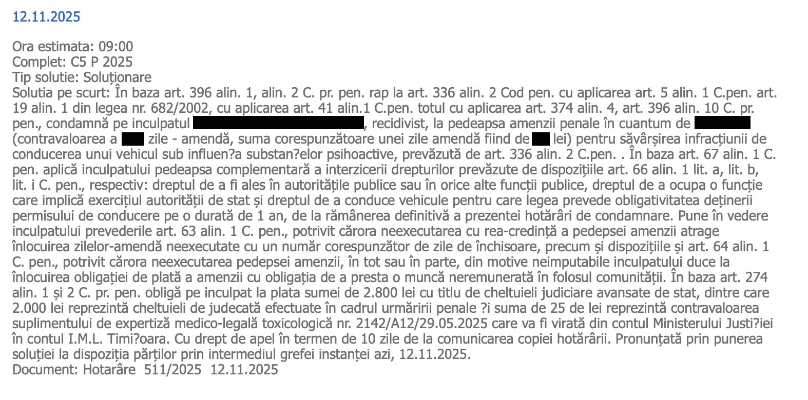 Soluție favorabilă într-un dosar de conducere sub influența substanțelor psihoactive